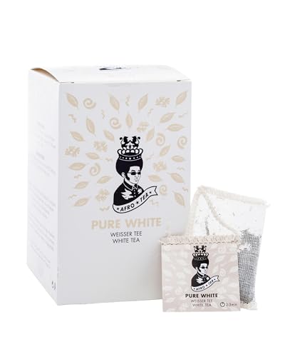 Afro Tea Pure White (Weisser Tee), Premium Tee in 15 Musselin-Teebeutel, je 1,5g, handgenäht. Erlesene Pflanzen bester Qualität. Weißtee - niedriger Koffeingehalt von AFRO COFFEE