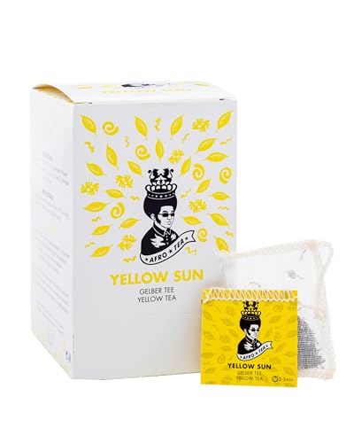 Afro Tea Yellow Sun (Gelber Tee) Premium Tee in 15 Musselin-Teebeutel, je 1,5g, handgenäht. Erlesene Pflanzen bester Qualität - niedriger Koffeingehalt von AFRO COFFEE