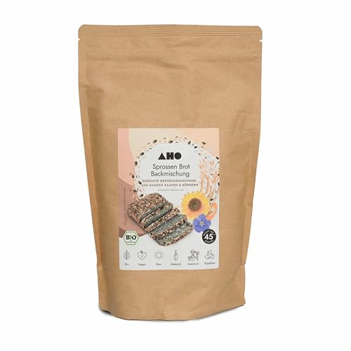 AHO Sprossen Brotbackmischung aus 100% gekeimten Saaten und Getreide, Plastikfrei verpackt, zum Backen oder Dörren, für echte Rohkostbrot oder gebackenes Keimbrot von AHO