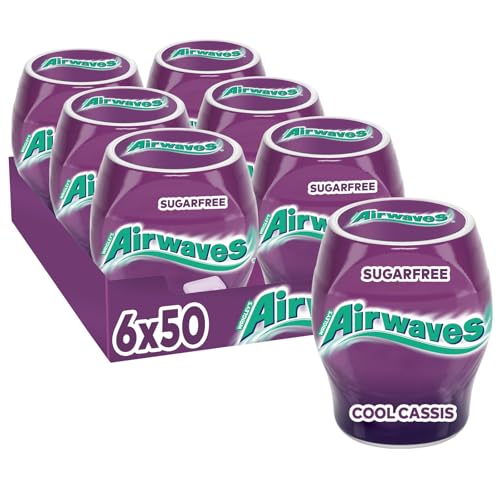 Airwaves Cool Cassis, Zuckerfreie Kaugummi-Dose, Mit Menthol Frische, 6 Dosen mit je 50 Dragees von AIRWAVES