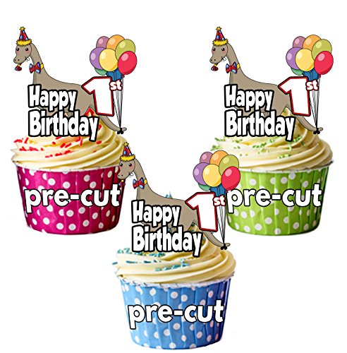 vorgeschnittenen Dinosaurier Party Mottoparty – 1. Geburtstag – Essbare Cupcake Topper/Kuchen Dekorationen (12 Stück) von AK Giftshop