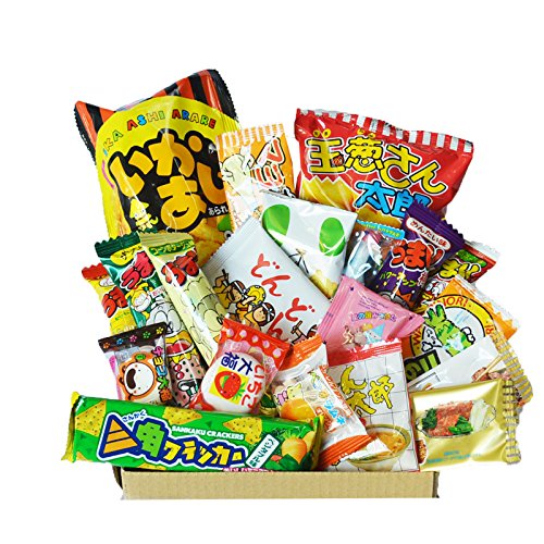 Glückliche Dagashi Box 20pcs ver.2 Japanische Süßigkeit Sortiment Umaibo Snack Kartoffel Chip Gumi Squid Schokolade mit AKIBA KING Aufkleber von AKIBA KING