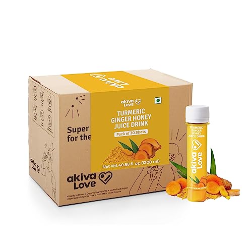 Akiva Love Curcuma Honey Ingwer-Saft-Shots (30 Stück) | Immunitätsverstärker, entzündungshemmend | gesunde Knochen, regulieren den Blutzuckerspiegel | Natürlich, ayurvedisch, trinkfertig von AKIVA LOVE