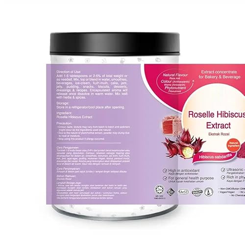 Standardisiertes Extraktpulver aus Roselle (Hibiscus sabdariffa) 200g rein 100% natürlich ohne Zusatzstoffe - Für Suppen, Smoothies, Kaffee, Getränke, Backwaren von ALIBOOSTER