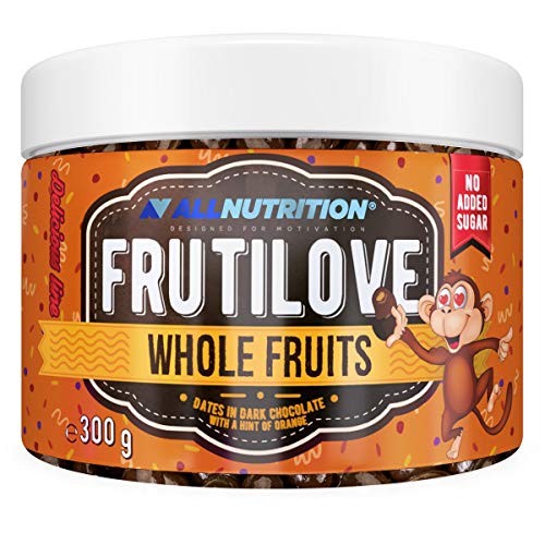 ALLNUTRITION FRUITS DATES IN DARK CHOCOLATE WITH A HINT OF ORANGE enthält leckere und auserlesene Datteln in einer Umhüllung aus schmackhafter Zartbitterschokolade mit einem Hauch von Orange. von ALLNUTRITION