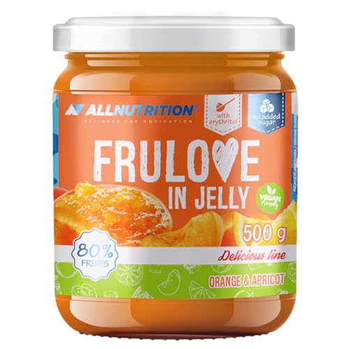 ALLNUTRITION Frulove In Jelly Apricot & Orange - Zuckerfreie Marmelade - Marmelade ohne Zucker - 80% Jelly Fruit Kalorienarme Süßigkeiten - Fruchtaufstrich ohne Zucker - Brotaufstrich Vegan - 500g von ALLNUTRITION