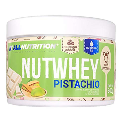 ALLNUTRITION Nutwhey White Chocolate Pistachio High-Protein-Creme zum Aufstreichen auf Brot - Gute Backzutat Kein Salz Kein Zucker Kein Palmöl - Dick und Köstlich 500 g Weiße Schokolade-Pistazien von ALLNUTRITION