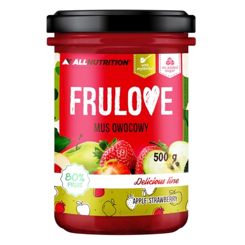 ALLNUTRITION Zuckerfreie Konfitüre - Frulove Strawberry & Apple Puree - Völlig Kohlenhydratarm 85% Fruchtmousse - Kalorienarmer Aufstrich - Zuckerfreie Marmelade - Veganerfreundlich - 500g von ALLNUTRITION