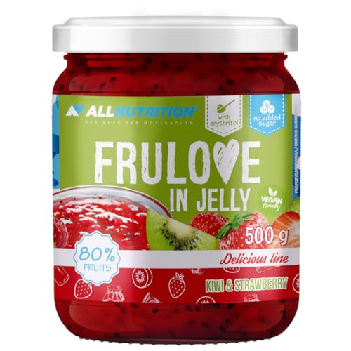 ALLNUTRITION Zuckerfreie Marmelade - Frulove In Jelly Kiwi & Strawberry - Low Carb Früchte in Gelee - 80% Fruchtgelee Kalorienarmer Aufstrich - Zuckerfreie Marmelade - Veganerfreundlich - 500g von ALLNUTRITION