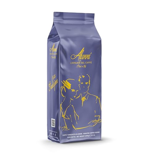 Ganze Kaffeebohnen, mittelgeröstet, Espresso, beste Crema, 1 kg, authentisch italienisch, Premium-Qualität, überlegenes Aroma in allen Kaffeemaschinen, blaues Etikett, 20 % Arabisch, 80 % Robusta, von ALUNNI L'ATELIER DEL CAFFÈ