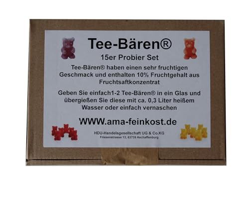 Tee-Bären® Probierset 15 verschiedene Sorten einzigartige Fruchtgummi mit 10% Fruchtgehalt, zum Zubereiten eines Heißgetränks oder einfach Vernaschen von AMA-Feinkost