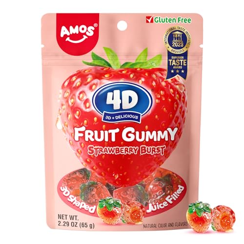 Amos 4D Gummibonbons Strawberry Burst, Oster-Süßigkeitenkorbfüller, glutenfreie Snacks, 2,29-Unzen-Beutel (3er-Pack) von AMOS