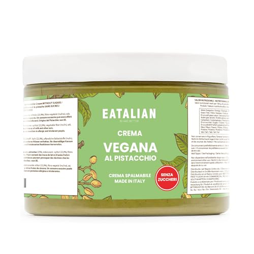 EATALIAN by AMZ BETTER Pistachio Cream Vegan Zuckerfrei, Köstlicher veganer Brotaufstrich ohne Zucker, ideal auf Brot, perfekt mit Eis oder als Frühstücksaufstrich 500g Made in Italy von AMZ BETTER