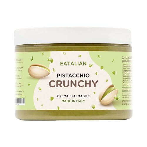 EATALIAN by AMZ BETTER Pistaziencreme CRUNCHY 500 gr, Streichcreme mit Pistazienkörnern, süßer Geschmack, ideal auf Brot, zum Füllen von Süßigkeiten, Eis, Kuchen, Made in Italy von AMZ BETTER