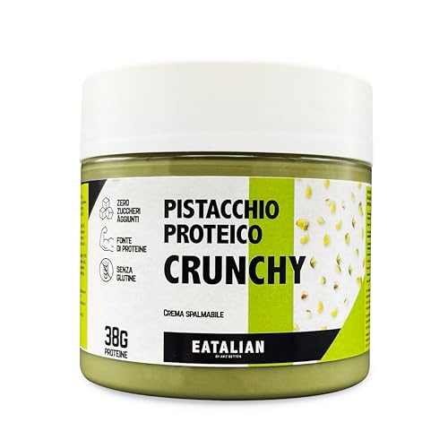 EATALIAN by AMZ BETTER Protein Pistaziencreme CRUNCHY 200 gr, Streichcreme mit Pistazienkörnern, süßer Geschmack, ideal auf Brot, zum Füllen von Süßigkeiten, Eis, Kuchen, Made in Italy von AMZ BETTER