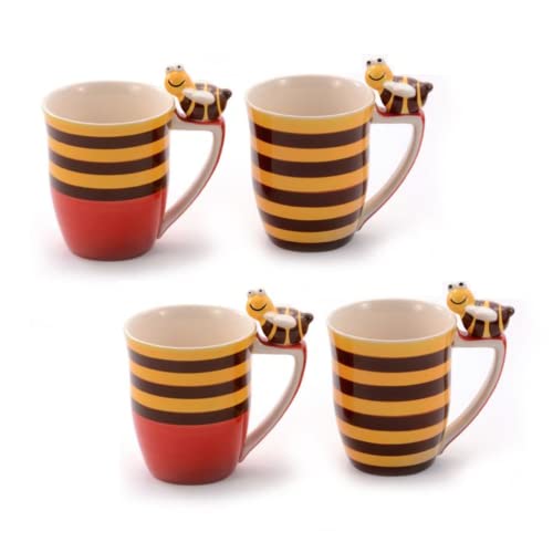 ChaCult | Dekorierte Keramiktassen | 4 Aufgussbecher mit Bienendekor | Küchenbecher | Bedruckte Frühstückstassen | Tasse Große Tasse | Set 4 Keramiktassen von ANTICO CAFFE' NOVECENTO