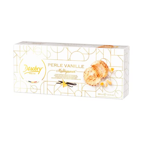 Desobry® | Biscotti alla Vaniglia | Scatola Biscotti Cioccolato Bianco - 95 Gr (10 Biscotti) | Pasticceria Regalo Perle Vaniglia & Cioccolato | Fine Pasticceria Belga von ANTICO CAFFE' NOVECENTO