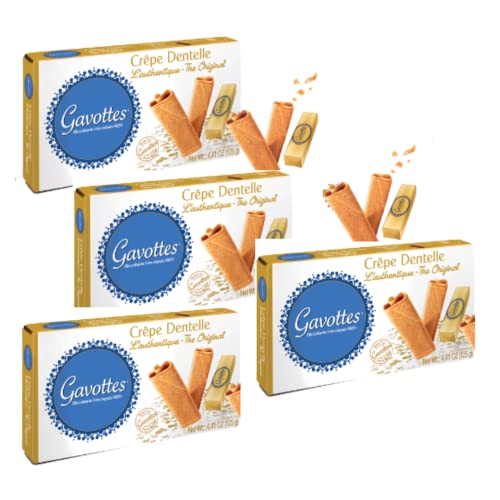 Gavottes Crepe Dentelle Authentisches Original Lokale Produktion | Original bretonische Pfannkuchen | Knusprige gerollte Kekse - 4 x 125 Gramm | Fertige Crêpes von ANTICO CAFFE' NOVECENTO