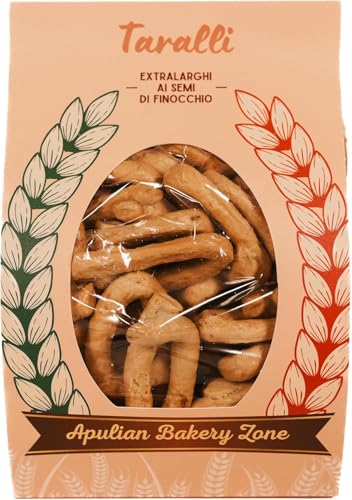 Extra breite klassische Taralli und Taralli mit Fenchelsamen, ideal als schneller und schmackhafter Snack oder für Aperitifs in der Bar. (1 KG, mit Fenchelsamen) von APULIAN BAKERY ZONE