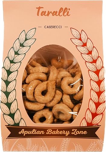 Handgemachte Taralli aus Apulien mit Getreide, Zwiebeln, Fenchel und Sesam, ideal als schneller und schmackhafter Snack oder für Aperitifs in der Bar. (500 g (Packung mit 2), Apulische Caserecci) von APULIAN BAKERY ZONE