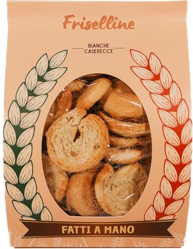 Handwerklich hergestellte Friselline aus Vollkorn und Getreide. Knusprig und ideal für Snacks und Aperitifs. Erhältlich in 500 g, 1 kg, 2 kg und 4 kg. (500 gr (Packung mit 1), WEISSE HAUSGEMACHTE) von APULIAN BAKERY ZONE