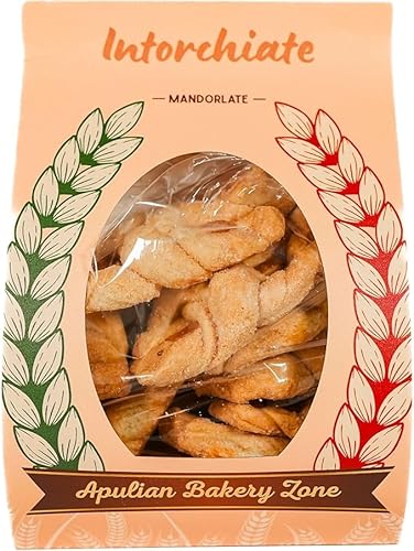 Handwerklich hergestellte Taralli aus Apulien, mit Schokolade und Mandeln, gewickelt in Weiß- und Rotwein. Ideal als Snack für den Aperitif. (500 gr (Packung mit 1), GEDREHTE MANDEL) von APULIAN BAKERY ZONE