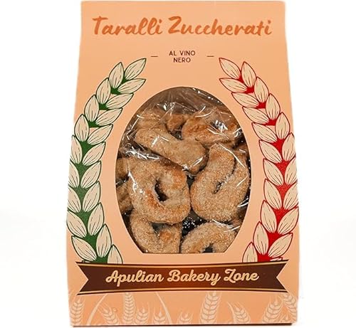 Handwerklich hergestellte Taralli aus Apulien, mit Schokolade und Mandeln, gewickelt in Weiß- und Rotwein. Ideal als Snack für den Aperitif. (500 gr (Packung mit 1), ROTWEIN) von APULIAN BAKERY ZONE