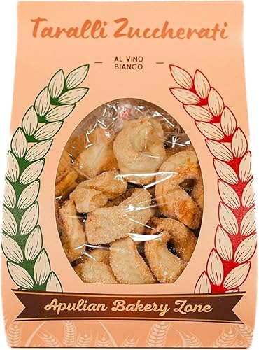 Handwerklich hergestellte Taralli aus Apulien, mit Schokolade und Mandeln, gewickelt in Weiß- und Rotwein. Ideal als Snack für den Aperitif. (500 gr (Packung mit 1), WEISSWEIN) von APULIAN BAKERY ZONE