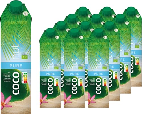 Aqua Verde - Bio-Kokoswasser aus Konzentrat I 100% Natürlich & Pur I Ideal für Hydratation & Cocktails I Vegan I 100% Bio-Qualität (12x 1000 ml) von AQUA VERDE