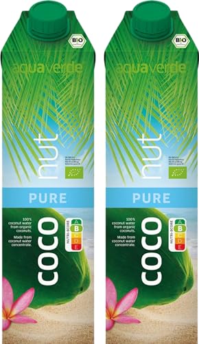 Aqua Verde - Bio-Kokoswasser aus Konzentrat I 100% Natürlich & Pur I Ideal für Hydratation & Cocktails I Vegan I 100% Bio-Qualität (2x 1000 ml) von AQUA VERDE