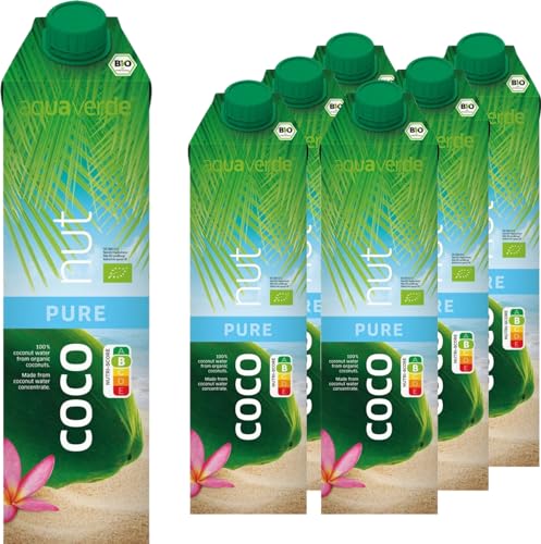 Aqua Verde - Bio-Kokoswasser aus Konzentrat I 100% Natürlich & Pur I Ideal für Hydratation & Cocktails I Vegan I 100% Bio-Qualität (6x 1000 ml) von AQUA VERDE