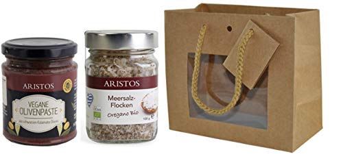 2 teiliges Geschenk Set Brotaufstrich Tapenade und Meersalz Griechisches-Geschenk | ARISTOS (Salzflocken und Paste) von ARISTOS