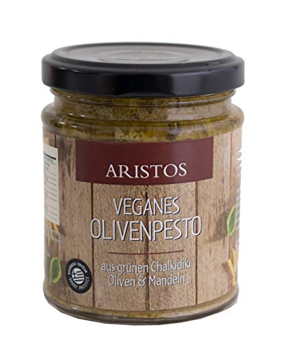 ARISTOS 3x vegane Oliven Brotaufstrich mit Mandelstückchen | Tapenade | Grüne Oliven Pesto | Olivenpaste | Olivencreme | (3x 190g) von ARISTOS