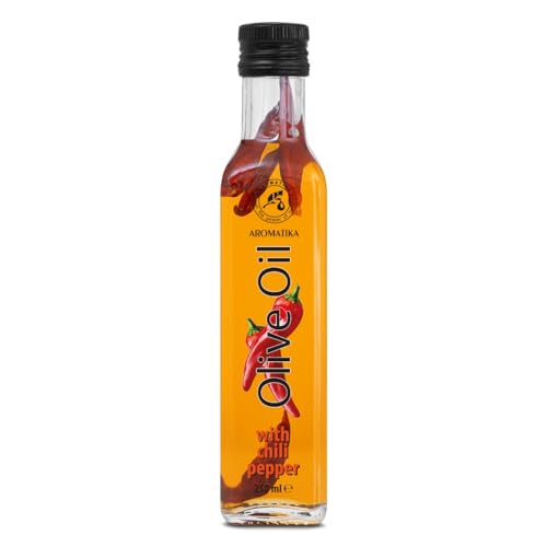 Olivenöl mit Getrocknete Chilischote 250 ml - Olivenöl mit Chili - Olivenöl mit Gewürzen - Frisches essbares Olivenöl - Olivenöl zum Kochen - Olivenöl mit Chiligeschmack - Glasflasche von AROMATIKA trust the power of nature