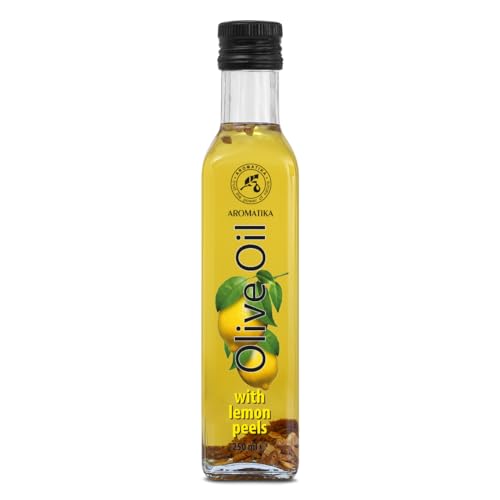 Olivenöl mit Getrockneten Zitronenschalen 250 ml - mit Zitronen angereichertes Olivenöl - Olivenöl mit Gewürzen - Frisches Olivenöl - Olivenöl zum Kochen - gutes Salatdressing - Glasflasche von AROMATIKA trust the power of nature