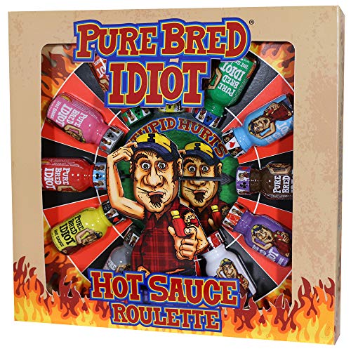 ASS KICKIN' Pure Bred Idiot – Hot Sauce Roulette Spiel – 12 – 0,75 Unzen Flaschen Hot Sauce Geschenkset – Perfektes Premium Gourmet Gag Geschenk für Männer – Spicy Challenge Hot Sauce Sampler von ASS KICKIN'