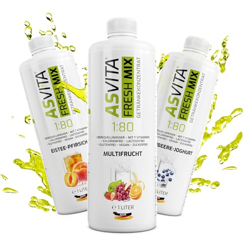 AsVita Getränkekonzentrat Fresh Mix 1:80-1 Liter Flasche - Getränkesirup zuckerfrei - 26 leckere Geschmacksrichtungen (Waldmeister) von ASVita