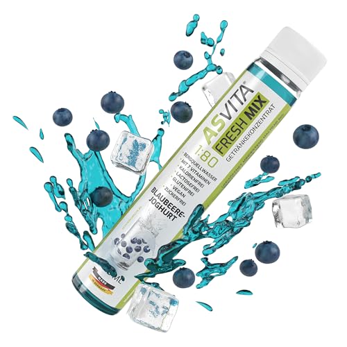 AsVita Getränkekonzentrat Fresh Mix 1:80-25ml Fresh2Go - Getränkesirup ohne Zucker - 26 leckere Sirup Geschmacksrichtungen (Blaubeere-Joghurt) zuckerfrei von ASVita