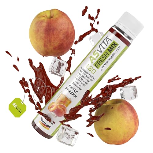 AsVita Getränkekonzentrat Fresh Mix 1:80-25ml Fresh2Go - Getränkesirup zuckerfrei - 26 leckere Geschmacksrichtungen (Eistee-Pfirsich) Vital Drink mit 7 Viataminen von ASVita