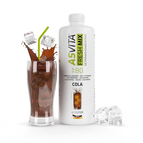 AsVita Sirup ohne Zucker | AsVita Fresh Mix 1:80-1 Liter Flasche - Getränkesirup zuckerfrei - 26 leckere Geschmacksrichtungen (Cola) von ASVita