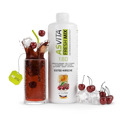 AsVita Sirup ohne Zucker | AsVita Fresh Mix 1:80-1 Liter Flasche - Getränkesirup zuckerfrei - 26 leckere Geschmacksrichtungen (Eistee-Kirsche) von ASVita