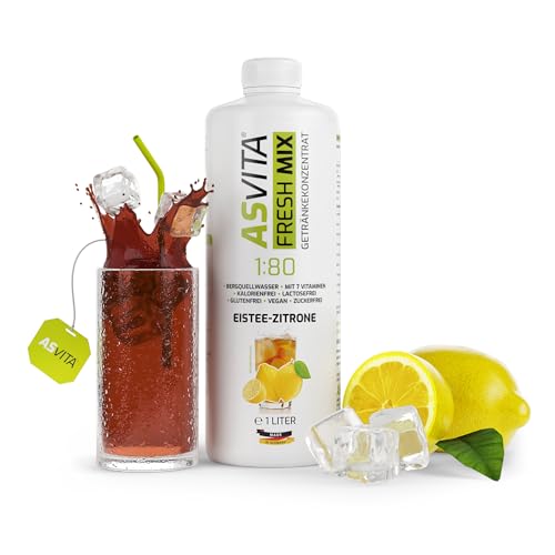 AsVita Sirup ohne Zucker | AsVita Fresh Mix 1:80-1 Liter Flasche - Getränkesirup zuckerfrei - 26 leckere Geschmacksrichtungen (Eistee-Zitrone) von ASVita