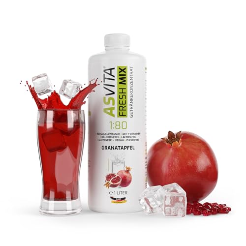 AsVita Sirup ohne Zucker | AsVita Fresh Mix 1:80-1 Liter Flasche - Getränkesirup zuckerfrei - 26 leckere Geschmacksrichtungen (Granatapfel) von ASVita