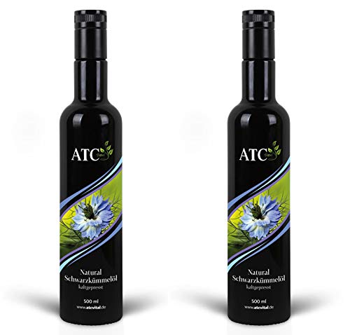 ATC Vital Schwarzkümmelöl - kaltgepresstes Öl aus echter Nigella Sativa Saat – milder Geschmack - naturrein - ohne Zusatzstoffe – nur echt im Violettglas 1000ml - 1l (2 x 500 ml)) von ATC