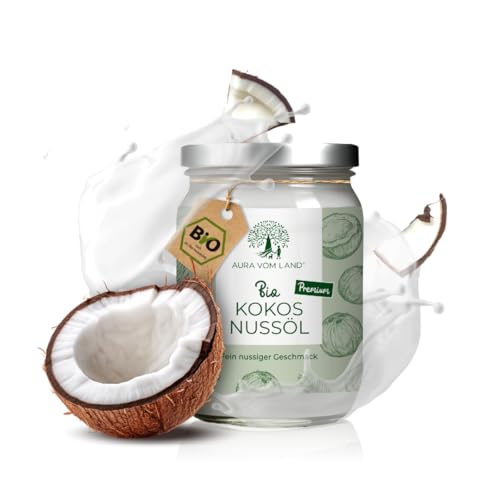 Aura vom Land BIO Premium Kokosöl Kaltgepresst 500ml – 100% Natives Kokosfett & Ideales MCT Öl – Reines Coconut Oil/Kokosnussöl zum Braten – Perfekt als Mundziehöl/Zahnpflege oder Haut/Haar von AURA VOM LAND