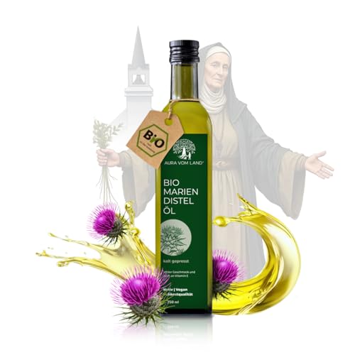 Aura vom Land Bio Premium Mariendistelöl kaltgepresst – Nach Hildegard von Bingen - Natürliches Distelöl & Reich an Vitamin E & Silymarin aus Mariendistel – Hergestellt in Bayern (100ml) von AURA VOM LAND