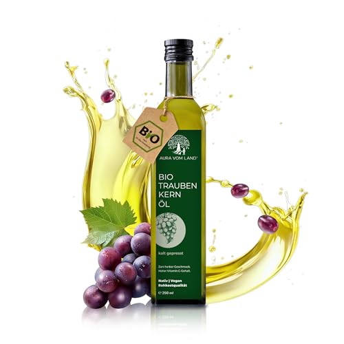 Aura vom Land Bio Premium Traubenkernöl Kaltgepresst 100ml – Vegan & Reich an Omega 6, Vitamin E – Hochwertiges Speiseöl auch als Haaröl/Körperöl – Bio Oil Grapeseed Oil Made in Germany von AURA VOM LAND