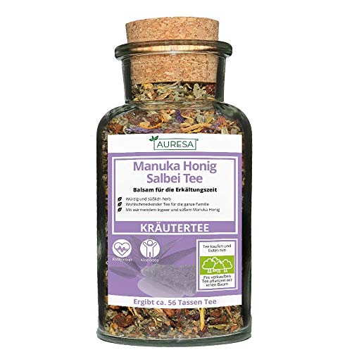 AURESA Manuka Honig Salbei Tee im Glas | Wohlschmeckender Kräutertee für die Erkältungszeit | Koffeinfrei und zuckerfrei von AURESA