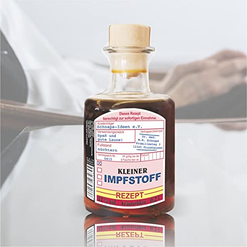 0,2L Apothekerflasche - Kleiner Impfstoff Rezept - 32% vol. Kräuterlikör aus der Humorapotheke mit Arztrezept | Humor Apotheke Spaßmedizin Humormedizin von AV Andrea Verlag