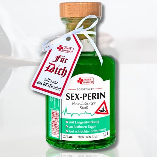 0,2L Apothekerflasche – Sexperin - 20% vol. Pfefferminz Likör aus der Humorapotheke | Humor Apotheke Spaßmedizin Scherzartikel Humormedizin von AV Andrea Verlag